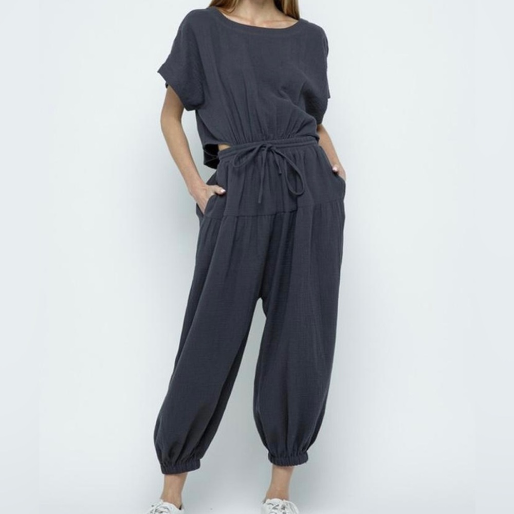 &merci Relaxed Open Back Gauze Cotton Jumpsuit